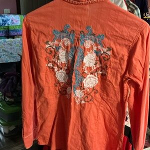 Ariat Orange Button Down Shirt with Embroidered Design
